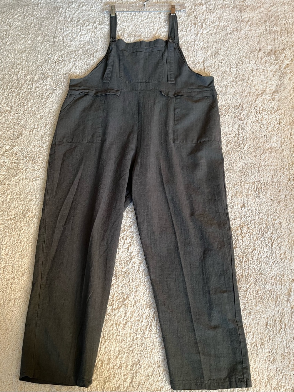Women's Olive Green Utility Bib Overalls Jumpsuit Linen Blend 2XL Like New Cond